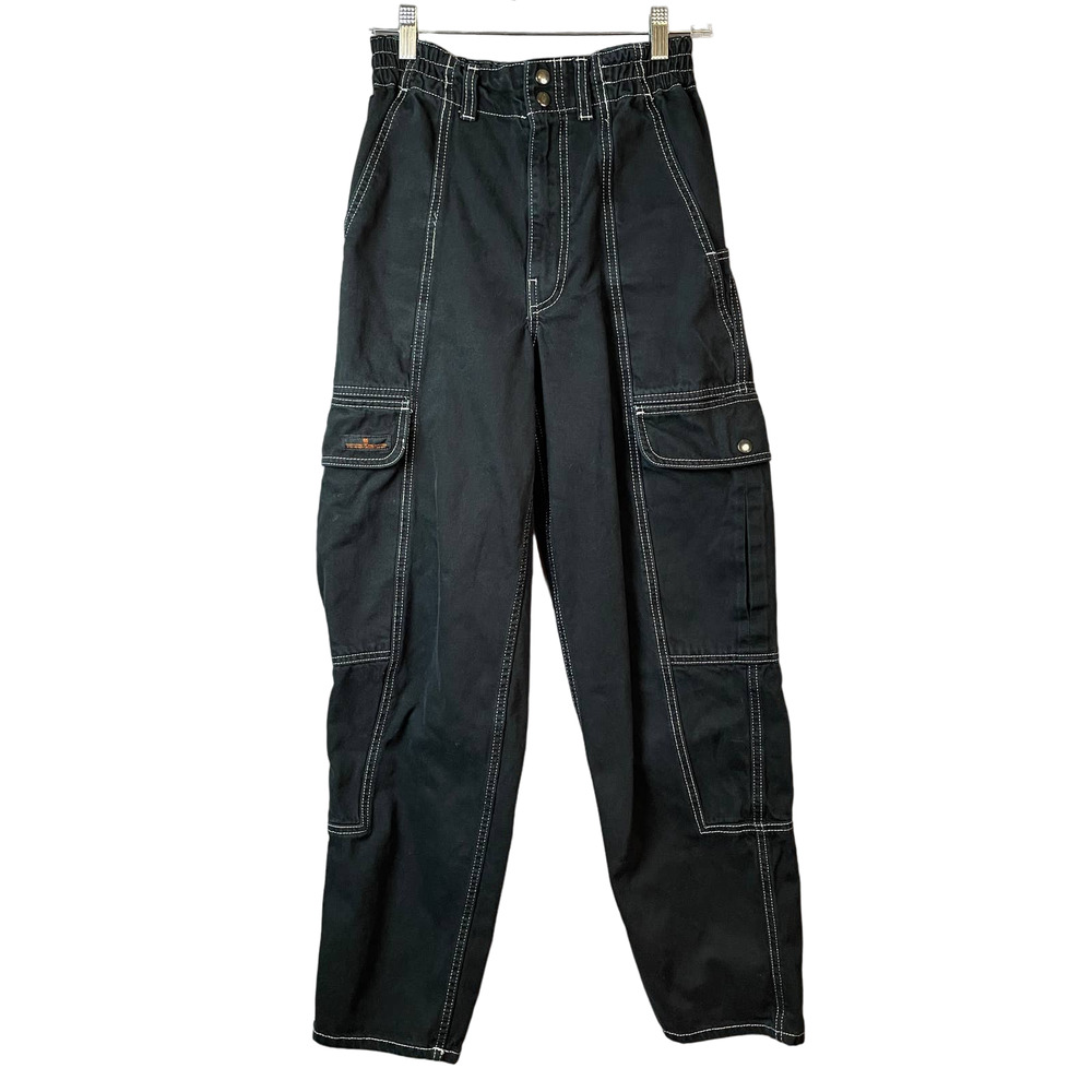 BDG Relaxed Skate Jean Pants Womens 26 Black White Stitching Baggy Cargo Casual